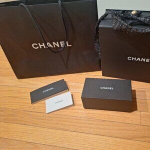 CHANEL Empty Gift Boxes 13”x 5.5”x10.5”w/6' Ribbon, 6.5 x1.5x4,Gold CC Charm-EUC